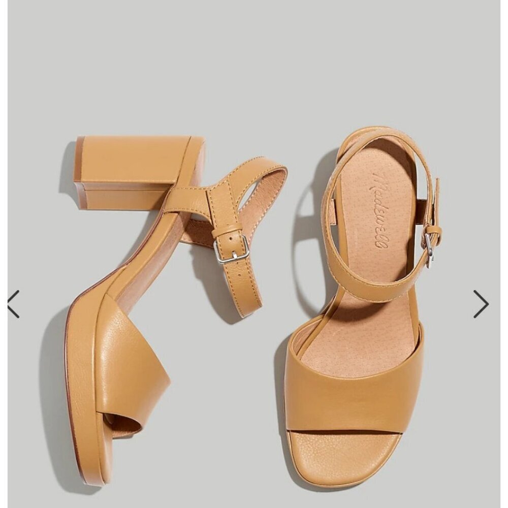 Madewell Tan Leather Block Heel Sandals 9.5